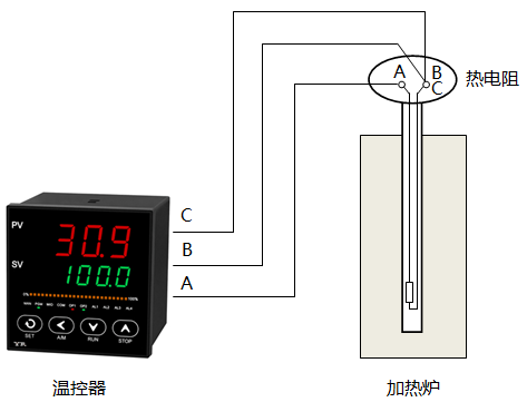 热电阻三线制测温系统回路示意图 热电阻三线制测温系统回路示意图
