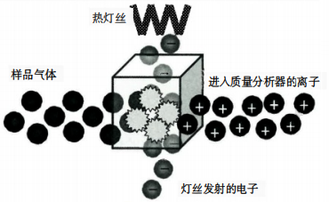 电子轰击型离子源原理示意图 电子轰击型离子源原理示意图