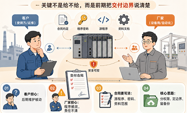 PLC程序交付以项目前期约定的交付边界来分层交付,并提供完整资料和做好PLC程序版本备份 PLC程序交付以项目前期约定的交付边界来分层交付,并提供完整资料和做好PLC程序版本备份