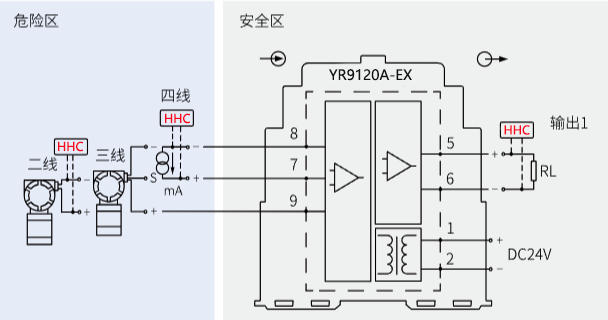 YR9120A-EX安全栅接线图 YR9120A-EX安全栅接线图