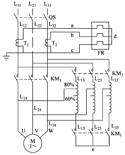 自耦变压器减压起动主电路原理图 自耦变压器减压起动主电路原理图