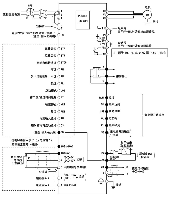 三菱FR-A540型变频器总接线 三菱FR-A540型变频器总接线