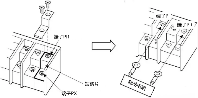 变频器外接制动电阻的连接 变频器外接制动电阻的连接