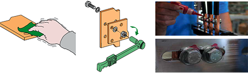 搭接前导体表面的清洁工作，和紧固力矩的大小控制，以及紧固之后的标记工作