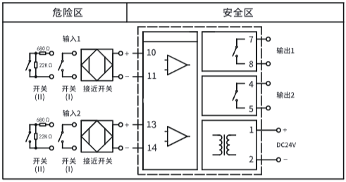 二入二出开关量安全栅接线图