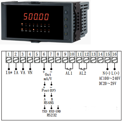 160×80m单相有功功率表接线图