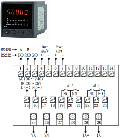 80×80m单相有功功率表接线图
