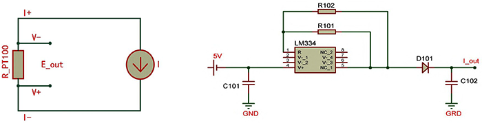 电阻四线制接线电路与恒流源电路图